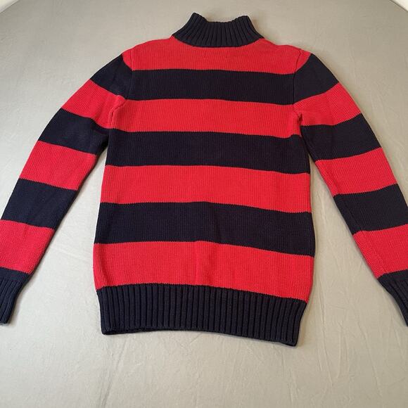 Polo Ralph Lauren Striped 1/4 Zip Thick Sweater 100% Cotton Knit Large 14-16 Red - Picture 2 of 6